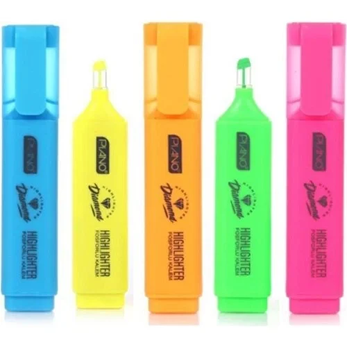 Piano Diamond Neon Şeffaf Uçlu Fosforlu Kalem 5'Li