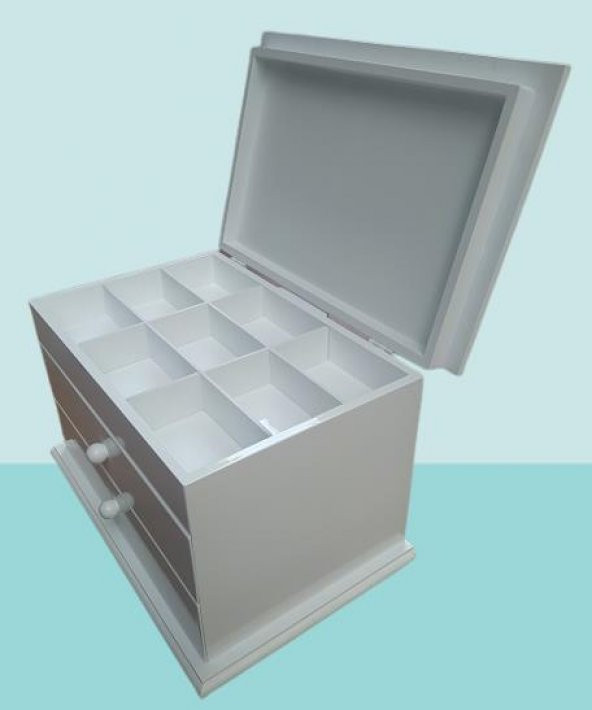 Hobi ERL 90222 Dekoratif Makyaj Kutu 2 Çekmece Ahşap MDF Beyaz Lake Boya El yapım