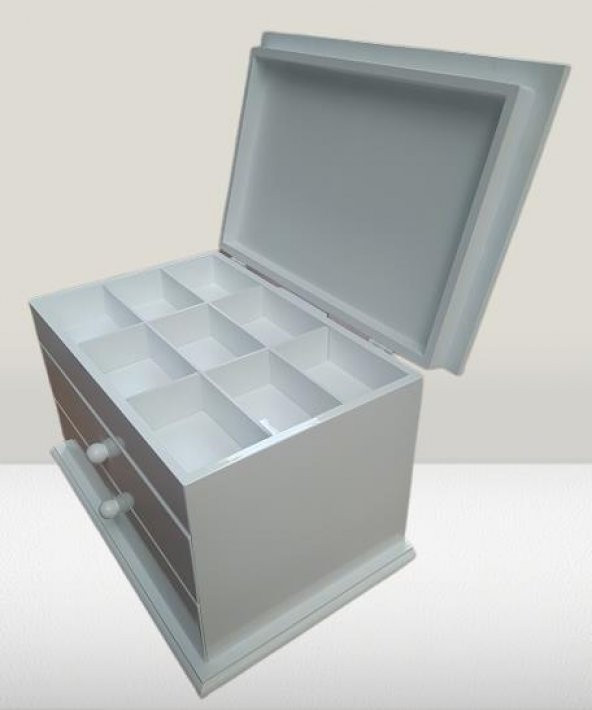 Hobi ERL 90222 Dekoratif Makyaj Kutu 2 Çekmece Ahşap MDF Beyaz Lake Boya El yapım - 2