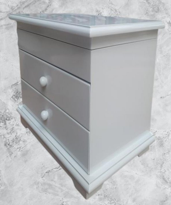 Hobi ERL 90222 Dekoratif Makyaj Kutu 2 Çekmece Ahşap MDF Beyaz Lake Boya El yapım - 3