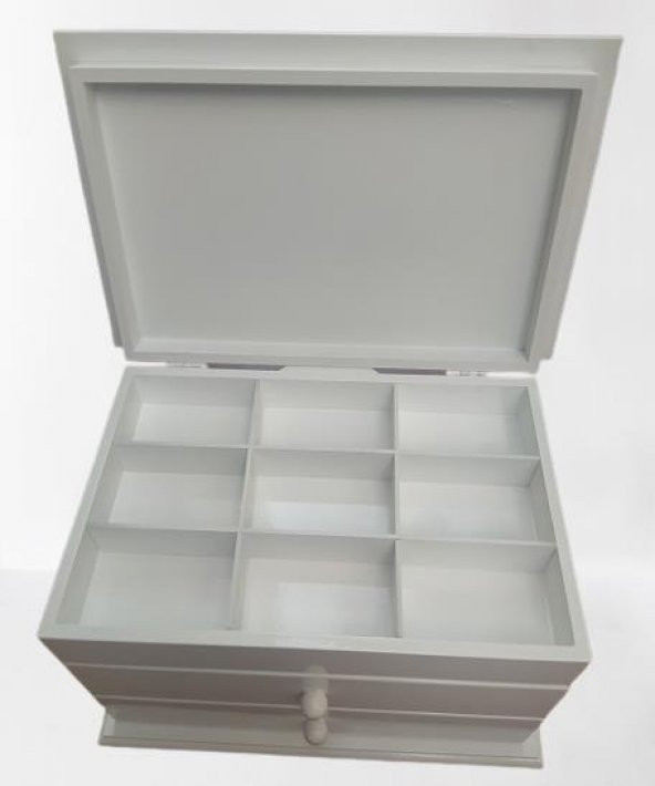 Hobi ERL 90222 Dekoratif Makyaj Kutu 2 Çekmece Ahşap MDF Beyaz Lake Boya El yapım - 5