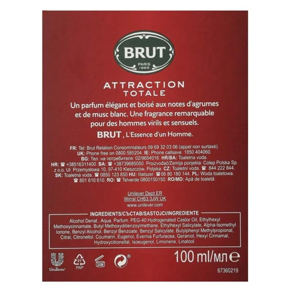 Brut Parfüm Erkek/Men 100ML Attraction Totale Edt (Kırmızı) (5 Li Set) - Resim 6
