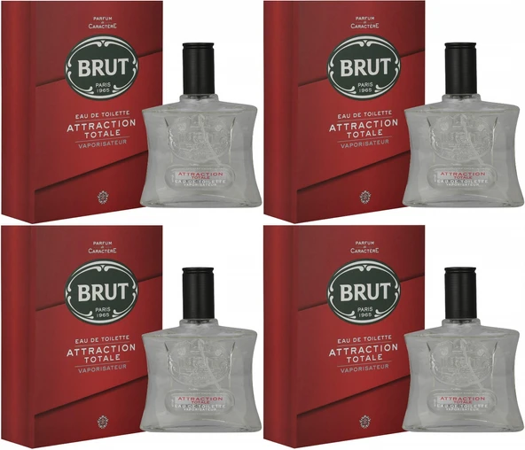 Brut Parfüm Erkek/Men 100ML Attraction Totale Edt (Kırmızı) (4 Lü Set)