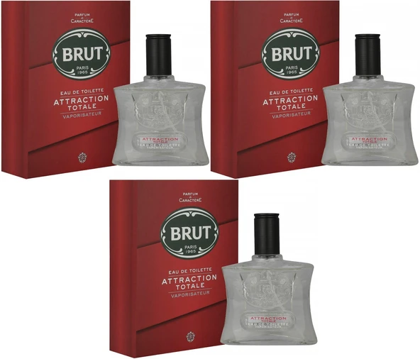 Brut Parfüm Erkek/Men 100ML Attraction Totale Edt (Kırmızı) (3 Lü Set)