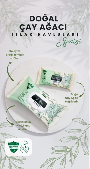 Komili Islak Havlu Mendil 50 Yaprak (2 Li Set) Çay Ağacı Serisi Antibakteriyel (100 Yaprak) - 5