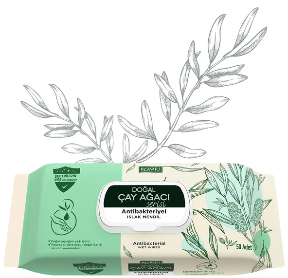 Komili Islak Havlu Mendil 50 Yaprak (3 Lü Set) Çay Ağacı Serisi Antibakteriyel (150 Yaprak) - 2
