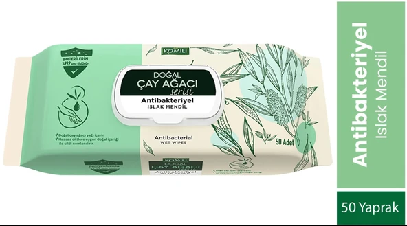 Komili Islak Havlu Mendil 50 Yaprak (3 Lü Set) Çay Ağacı Serisi Antibakteriyel (150 Yaprak) - 3