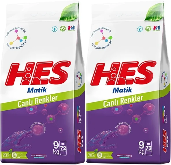 HES Matik Toz Çamaşır Deterjanı 18KG Color/Renkliler (144 Yıkama) (2PK*9KG)