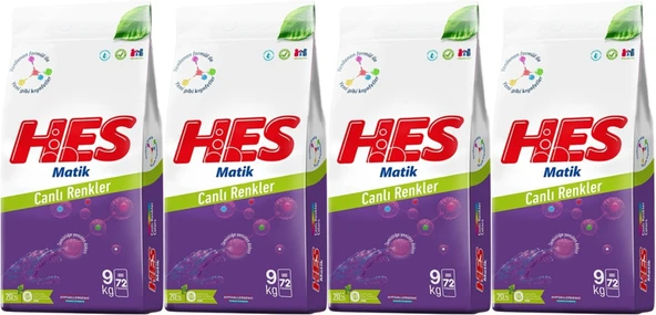 HES Matik Toz Çamaşır Deterjanı 36KG Color/Renkliler (288 Yıkama) (4PK*9KG)