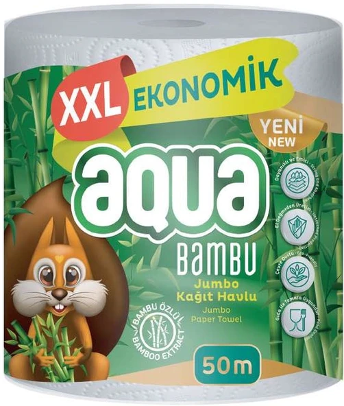 Aqua Kağıt Havlu 3 Katlı Jumbo Paket XXL Bambu (2 Li Set) 100 Metre (2PK*50MT) - 4