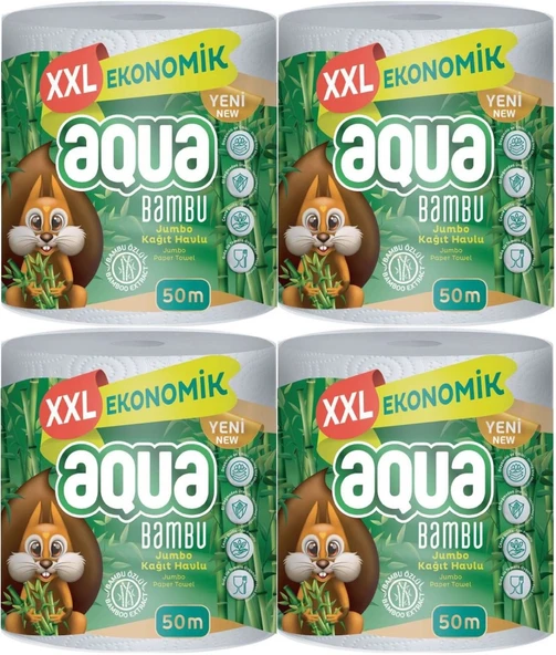 Aqua Kağıt Havlu 3 Katlı Jumbo Paket XXL Bambu (4 Lü Set) 200 Metre (4PK*50MT) - 2