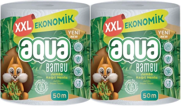 Aqua Kağıt Havlu 3 Katlı Jumbo Paket XXL Bambu (2 Li Set) 100 Metre (2PK*50MT) - 2