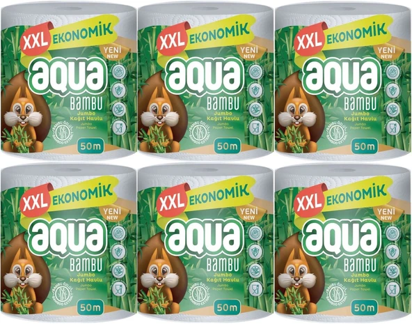 Aqua Kağıt Havlu 3 Katlı Jumbo Paket XXL Bambu (6 Lı Set) 300 Metre (6PK*50MT)