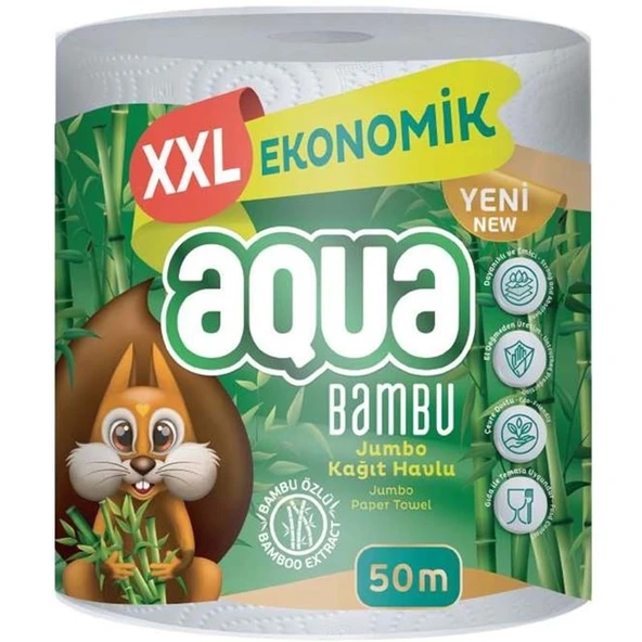 Aqua Kağıt Havlu 3 Katlı Jumbo Paket XXL Bambu (3 Lü Set) 150 Metre (3PK*50MT) - 2