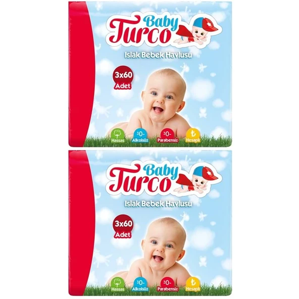 Baby Turco Islak Havlu Mendil Klasik (6 lı Set) 60 Yaprak Plastik Kapaklı (2PK*3) - 1