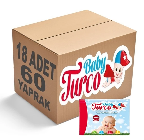 Baby Turco Islak Havlu Mendil Klasik (18 li Set) 60 Yaprak Plastik Kapaklı (6PK*3)