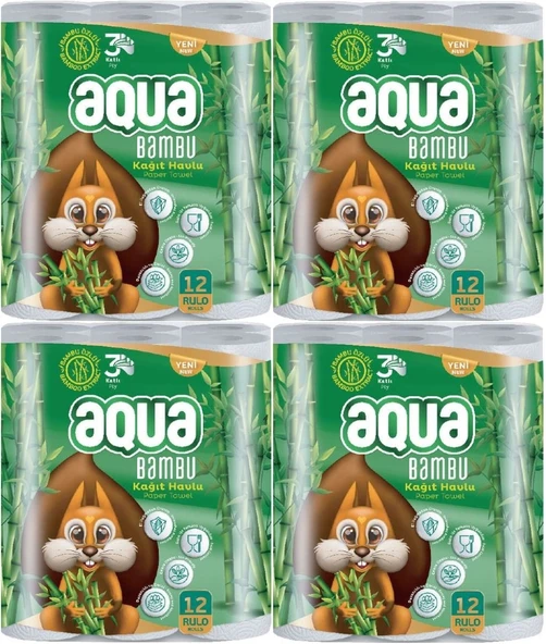 Aqua Kağıt Havlu 3 Katlı 48 Li Set Bambu (4PK*12) - 2