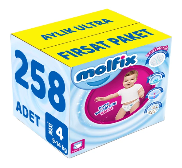 Molfix Külot Bebek Bezi Beden:4 (9-14Kg) Maxi 258 Adet Aylık Ultra Fırsat Pk