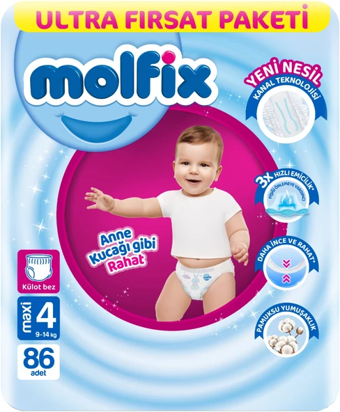 Molfix Külot Bebek Bezi Beden:4 (9-14Kg) Maxi 172 Adet Ekonomik Ultra Fırsat Pk - Resim 2