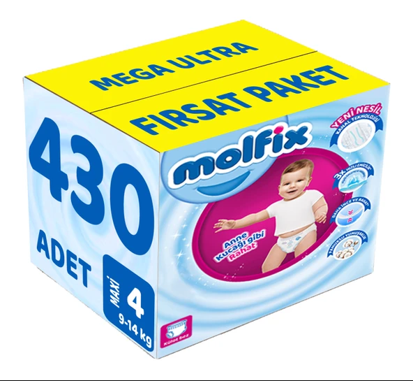 Molfix Külot Bebek Bezi Beden:4 (9-14Kg) Maxi 430 Adet Mega Ultra Fırsat Pk