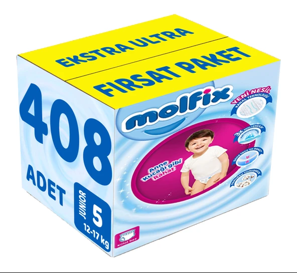 Molfix Külot Bebek Bezi Beden:5 (12-17KG) Junior 408 Adet Ekstra Ultra Fırsat Pk
