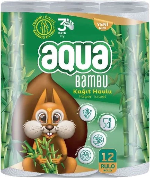 Aqua Kağıt Havlu 3 Katlı 12 Li Paket Bambu