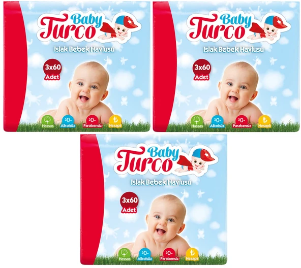 Baby Turco Islak Havlu Mendil Klasik (9 lu Set) 60 Yaprak Plastik Kapaklı (3PK*3)