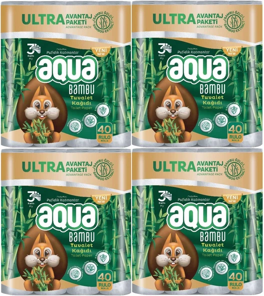 Aqua Tuvalet Kağıdı 3 Katlı 160 Lı Set Bambu Ultra Avantaj Pk (4PK*40)