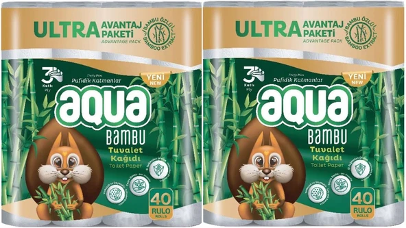 Aqua Tuvalet Kağıdı 3 Katlı 80 Li Set Bambu Ultra Avantaj Pk (2PK*40)