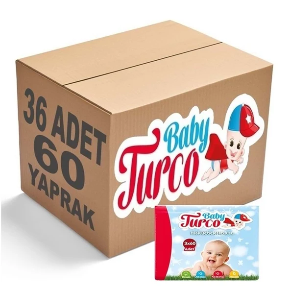 Baby Turco Islak Havlu Mendil Klasik (36 lı Set) 60 Yaprak Plastik Kapaklı (12PK*3) - 1