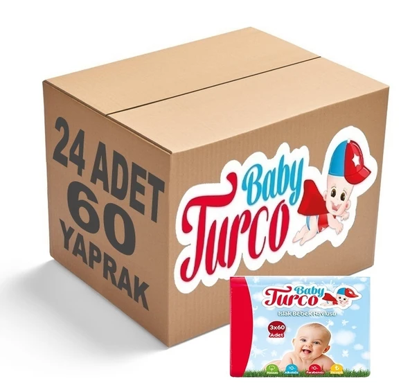 Baby Turco Islak Havlu Mendil Klasik (24 lü Set) 60 Yaprak Plastik Kapaklı (8PK*3)