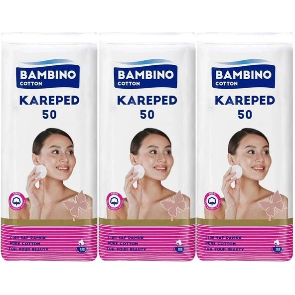 Bambino Cotton Kare Makyaj ve Bebek Temizleme Pamuğu 150 Adet (Kare En-Boy 7CM) (3PK*50) - 1