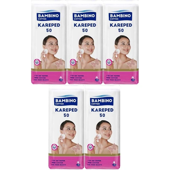 Bambino Cotton Kare Makyaj ve Bebek Temizleme Pamuğu 250 Adet (Kare En-Boy 7CM) (5PK*50) ürün görseli 1
