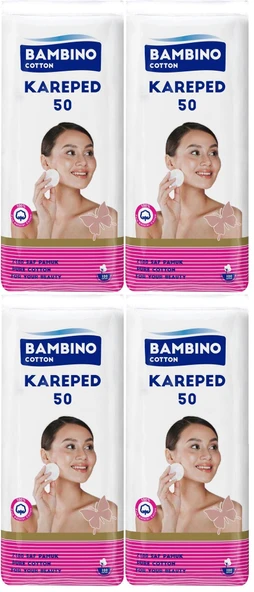 Bambino Cotton Kare Makyaj ve Bebek Temizleme Pamuğu 200 Adet (Kare En-Boy 7CM) (4PK*50)