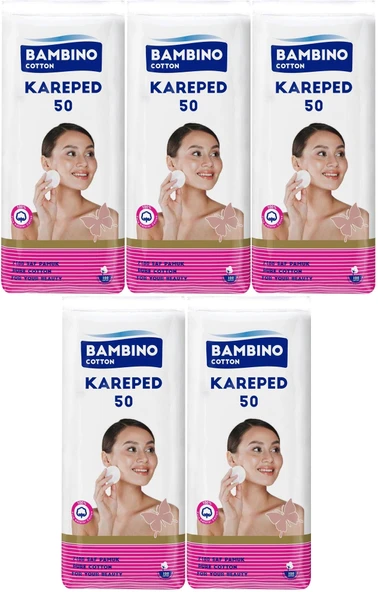 Bambino Cotton Kare Makyaj ve Bebek Temizleme Pamuğu 250 Adet (Kare En-Boy 7CM) (5PK*50)
