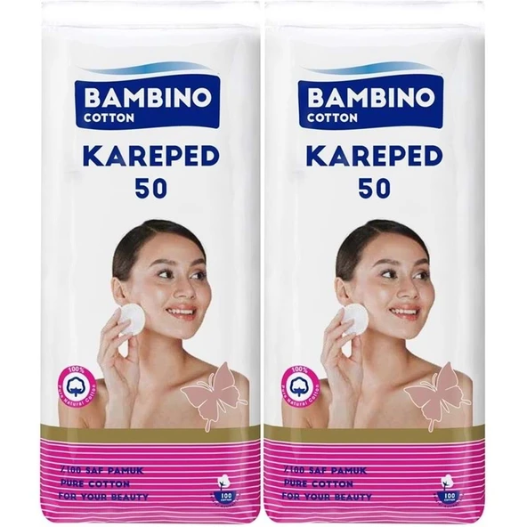 Bambino Cotton Kare Makyaj ve Bebek Temizleme Pamuğu 100 Adet (Kare En-Boy 7CM) (2PK*50) - 1
