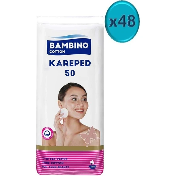 Bambino Cotton Kare Makyaj ve Bebek Temizleme Pamuğu 2400 Adet (Kare En-Boy 7CM) (48PK*50) - 1