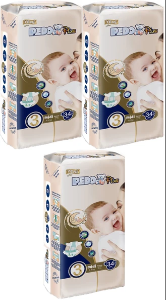 Pedo Plus Bebek Bezi Beden:3 (4-9KG) Midi 102 Adet Jumbo Fırsat Pk