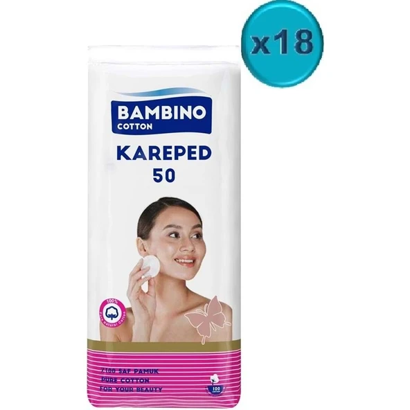 Bambino Cotton Kare Makyaj ve Bebek Temizleme Pamuğu 900 Adet (Kare En-Boy 7CM) (18PK*50) ürün görseli 1