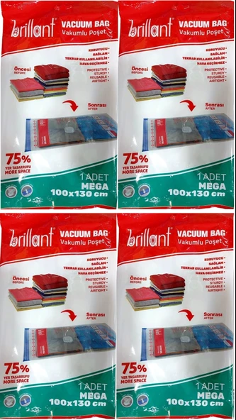 Brillant Vakumlu Poşet/Hurç 100*130CM Mega (İç Adet 1) (4 Lü Set)