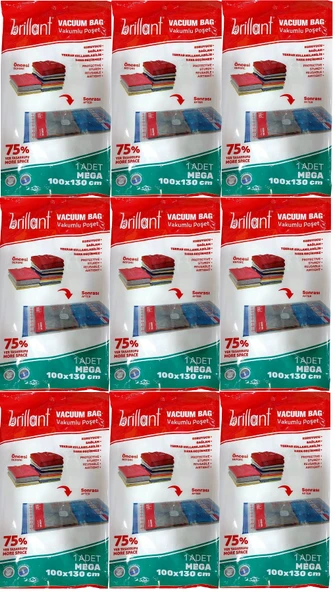 Brillant Vakumlu Poşet/Hurç 100*130CM Mega (İç Adet 1) (9 Lu Set)