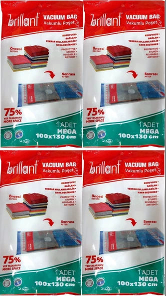 Brillant Vakumlu Poşet/Hurç 100*130CM Mega (İç Adet 1) (4 Lü Set)