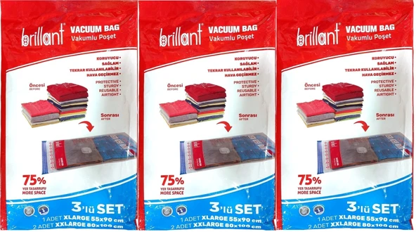 Brillant Vakumlu Poşet/Hurç XLarge/XX Large (İç Adet 3) (3 Lü Set)