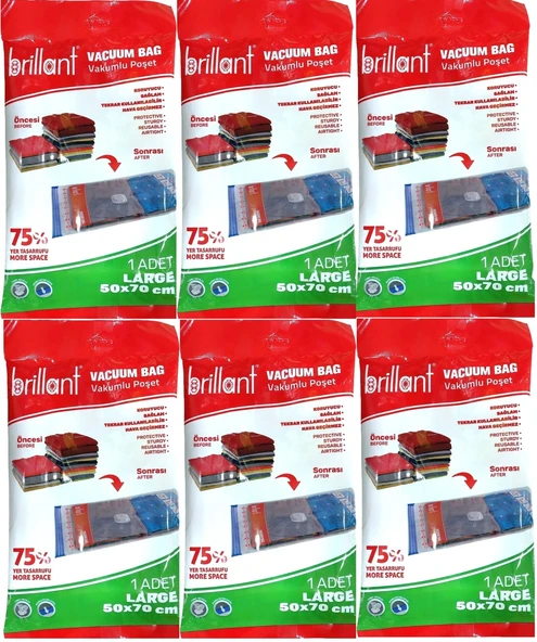 Brillant Vakumlu Poşet/Hurç 50*70CM Large (İç Adet 1) (6 Lı Set)