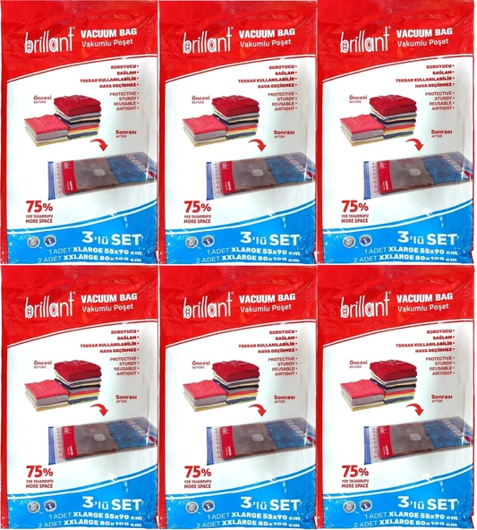 Brillant Vakumlu Poşet/Hurç XLarge/XX Large (İç Adet 3) (6 Lı Set)