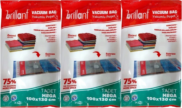 Brillant Vakumlu Poşet/Hurç 100*130CM Mega (İç Adet 1) (3 Lü Set)