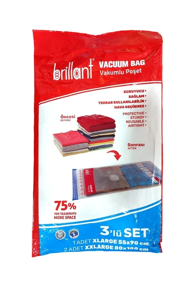 Brillant Vakumlu Poşet/Hurç (3 Lü Set) XLarge/XX Large (İç Adet 3)