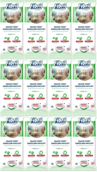 Fibril Yüzey Temizlik Havlusu 50 Yaprak XL Temizlik Kokulu 12 Li Set 600 Yaprak Plastik Kapaklı ürün görseli