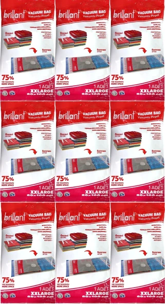 Brillant Vakumlu Poşet/Hurç 80*100CM XXLarge (İç Adet 1) (9 Lu Set)
