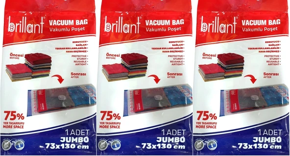 Brillant Vakumlu Poşet/Hurç 73*130CM Jumbo (İç Adet 1) (3 Lü Set)